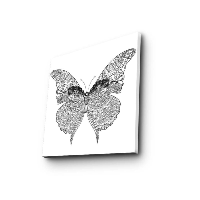 Canvastavla 45x45 cm - Detaljerad svartvit fjäril med intrikata mönster - Svart / Vitt - Inredning & dekor - Tavlor & konst - Canvastavla