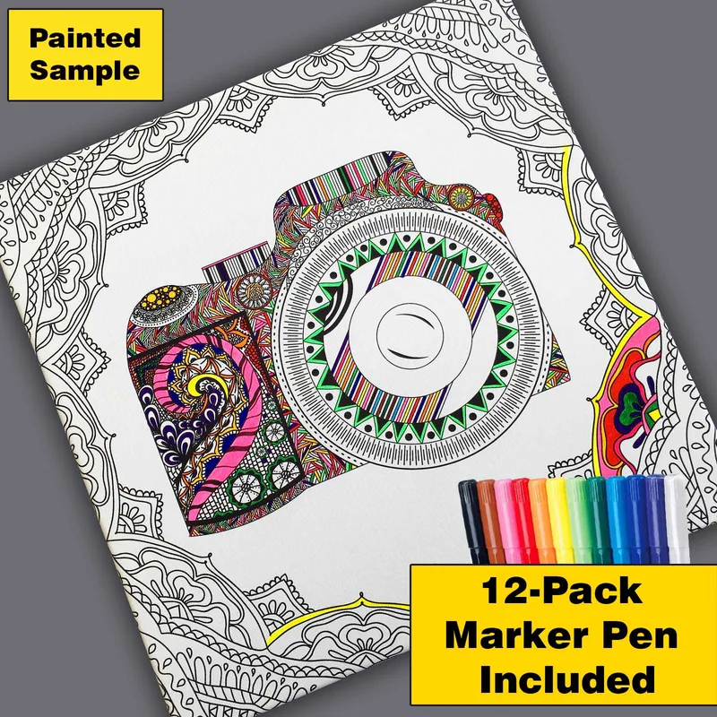 Canvastavla 45x45 cm - Detaljerad svartvit mönsterdesign med blommor och svängda linjer - Svart / Vitt - Inredning & dekor - Tavlor & konst - Canvastavla