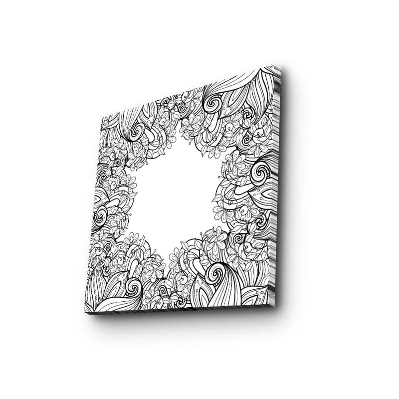 Canvastavla 45x45 cm - Detaljerad svartvit mönsterkomposition med blommor och svängda linjer - Svart / Vitt - Inredning & dekor - Tavlor & konst - Canvastavla