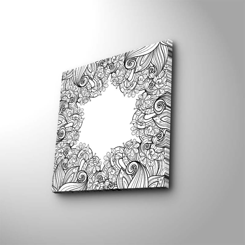 Canvastavla 45x45 cm - Detaljerad svartvit mönsterkomposition med blommor och svängda linjer - Svart / Vitt - Inredning & dekor - Tavlor & konst - Canvastavla