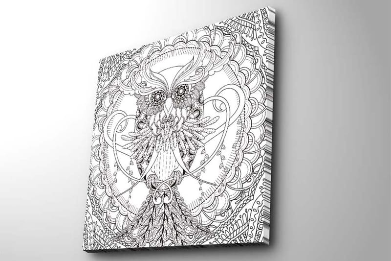 Canvastavla 45x45 cm - Detaljerad svartvit uggla med intrikata mönster - Svart / Vitt - Inredning & dekor - Tavlor & konst - Canvastavla