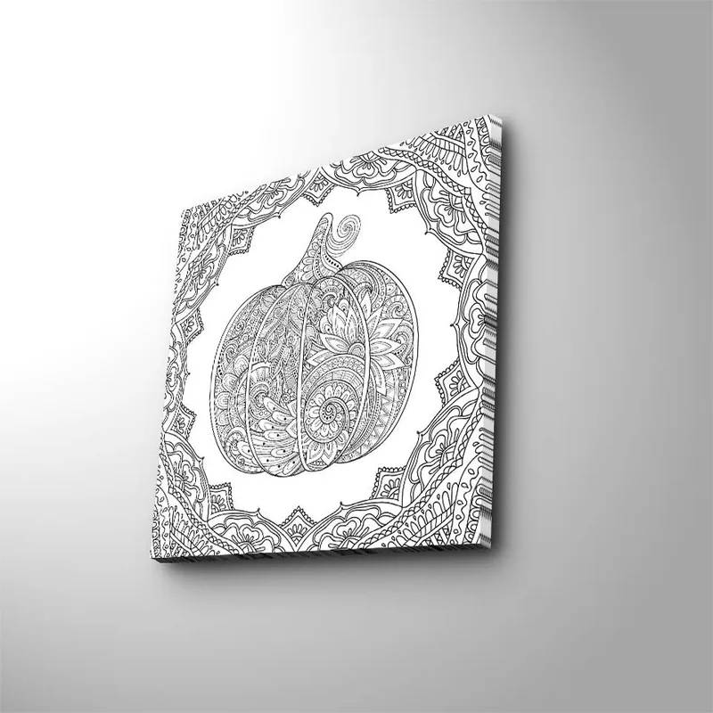 Canvastavla 45x45 cm - Detaljerad pumpa med ornamentala mönster, Svart / Vitt