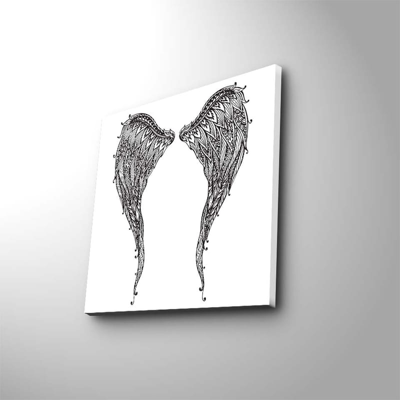 Canvastavla 45x45 cm - Detaljerade fj ädrar av vingar, Svart / Vitt