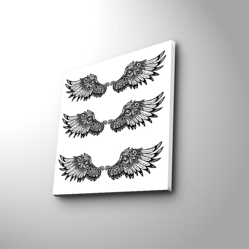 Canvastavla 45x45 cm - Detaljerade fjädrar i en symmetrisk komposition av vingar - Svart / Vitt - Inredning & dekor - Tavlor & konst - Canvastavla