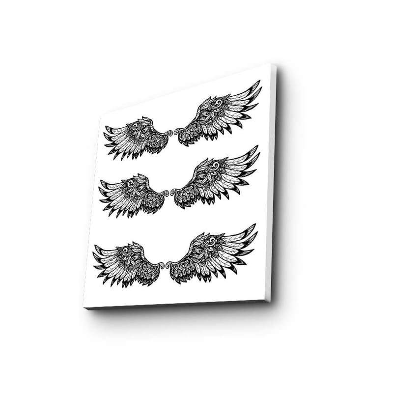 Canvastavla 45x45 cm - Detaljerade fjädrar i en symmetrisk komposition av vingar - Svart / Vitt - Inredning & dekor - Tavlor & konst - Canvastavla