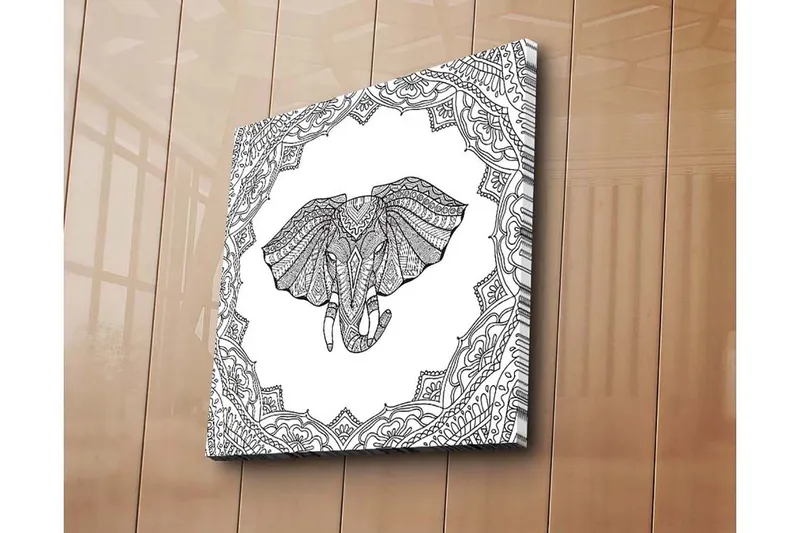 Canvastavla 45x45 cm - Elefant med intrikata mönster i en dekorativ ram - Svart / Vitt - Inredning & dekor - Tavlor & konst - Canvastavla