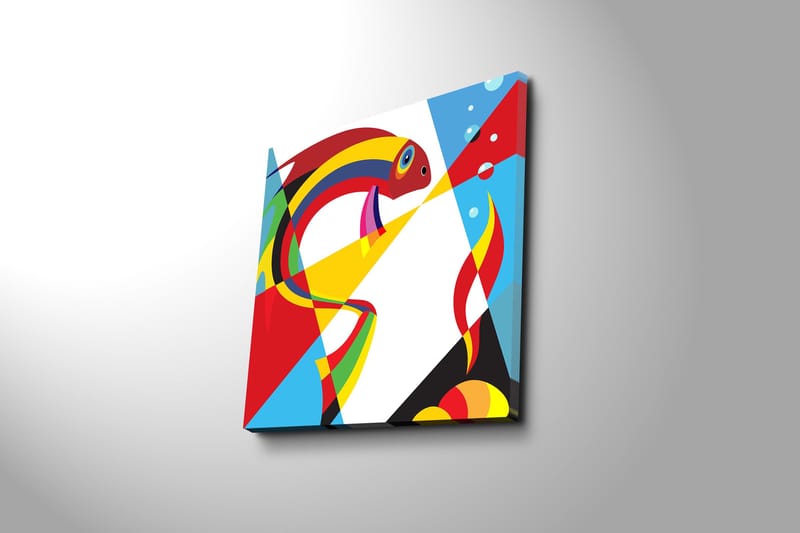 Canvastavla 45x45 cm - Färgglad fisk i abstrakt stil - Röd / Gul / Blå - Inredning & dekor - Tavlor & konst - Canvastavla