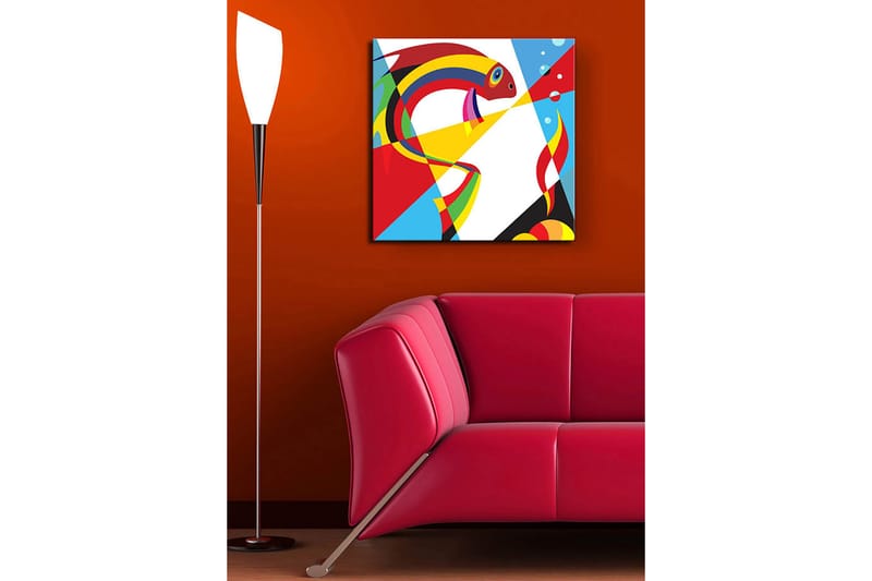 Canvastavla 45x45 cm - Färgglad fisk i abstrakt stil - Röd / Gul / Blå - Inredning & dekor - Tavlor & konst - Canvastavla