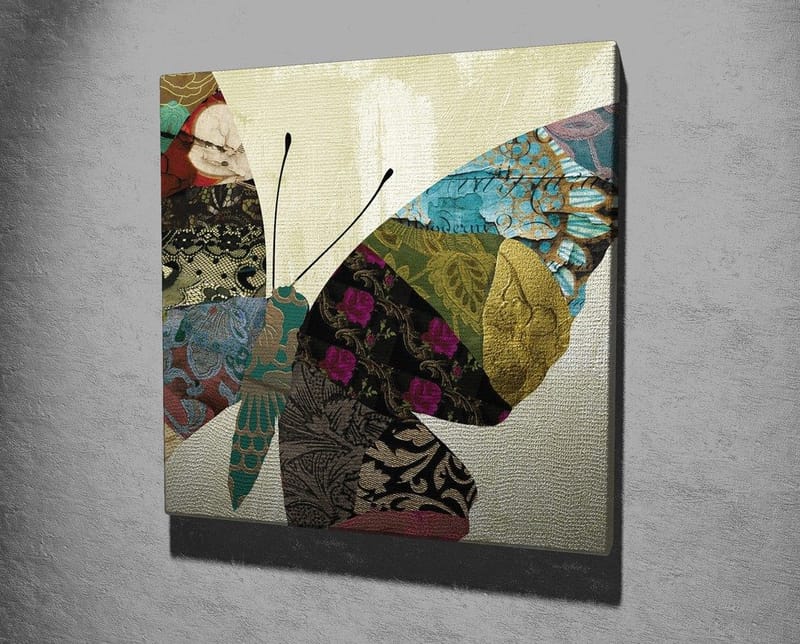 Canvastavla 45x45 cm - Färgglad fjäril med mönstrade vingar - Turkos / Röd / Svart - Inredning & dekor - Tavlor & konst - Canvastavla