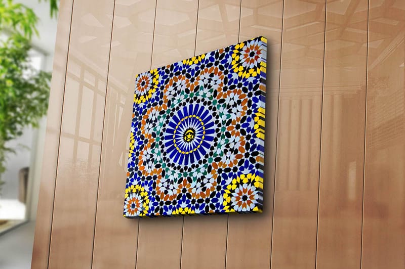 Canvastavla 45x45 cm - Färgglad mandala med geometriska mönster - Blå / Gul / Orange - Inredning & dekor - Tavlor & konst - Canvastavla