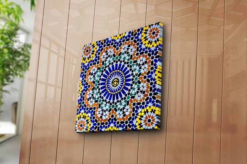 Canvastavla 45x45 cm - Färgglad mandala med geometriska mönster - Blå / Gul / Orange - Inredning & dekor - Tavlor & konst - Canvastavla