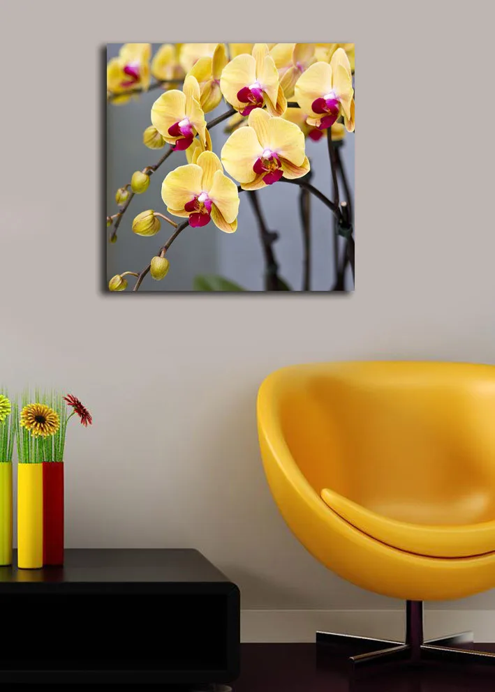 Canvastavla 45x45 cm - Färgglad orkidé med gula och rosa blommor - Gul / Rosa - Inredning & dekor - Tavlor & konst - Canvastavla