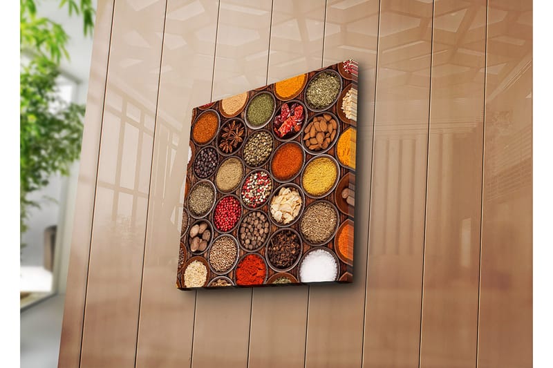 Canvastavla 45x45 cm - Färgglad samling av kryddor i skålar - Röd / Gul / Grön - Inredning & dekor - Tavlor & konst - Canvastavla