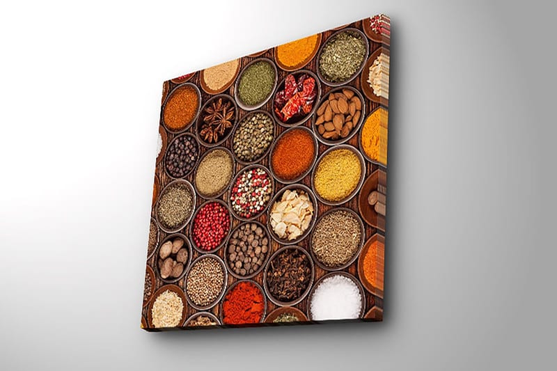 Canvastavla 45x45 cm - Färgglad samling av kryddor i skålar - Röd / Gul / Grön - Inredning & dekor - Tavlor & konst - Canvastavla