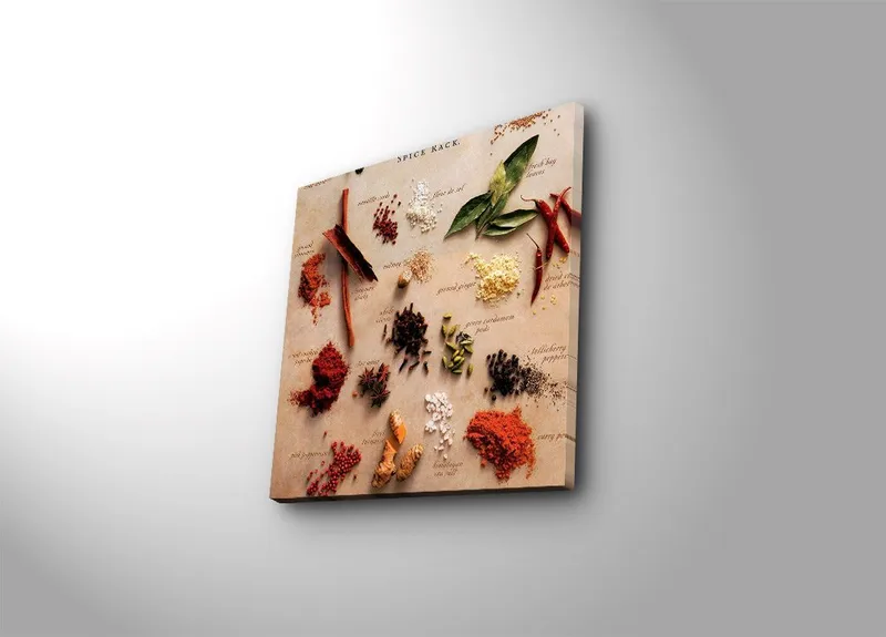 Canvastavla 45x45 cm - Färgglad samling av kryddor och örter, Röd / Grön / Brun