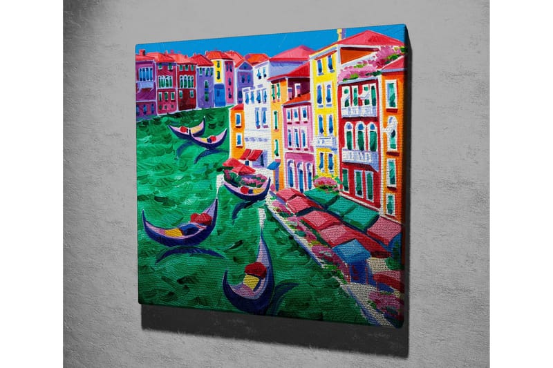 Canvastavla 45x45 cm - Färgglad vy av en kanal med gondoler och färgglada byggnader - Grön / Röd / Blå - Inredning & dekor - Tavlor & konst - Canvastavla