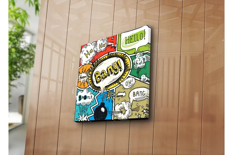 Canvastavla 45x45 cm - Färgglad popkonst med pratbubblor och explosioner - Röd / Grön / Blå - Inredning & dekor - Tavlor & konst - Canvastavla