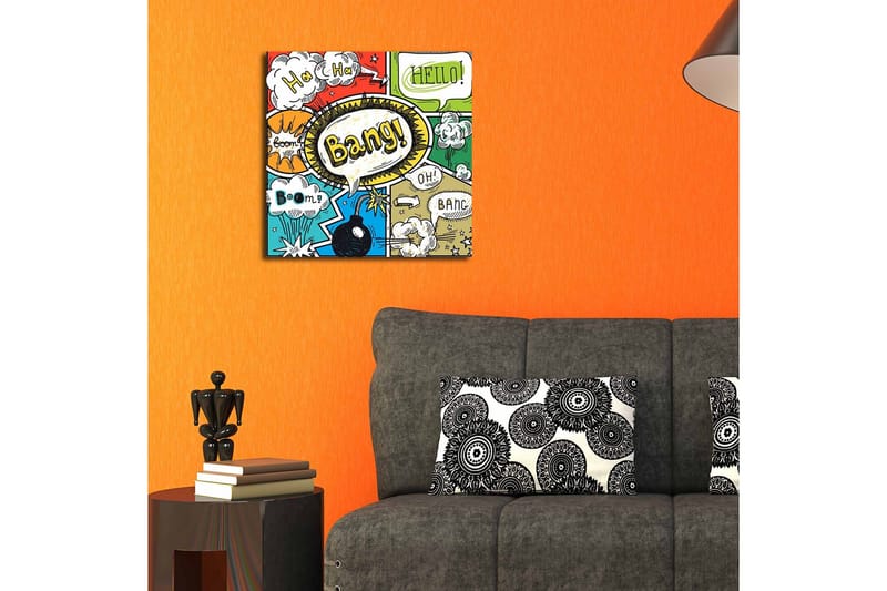 Canvastavla 45x45 cm - Färgglad popkonst med pratbubblor och explosioner - Röd / Grön / Blå - Inredning & dekor - Tavlor & konst - Canvastavla