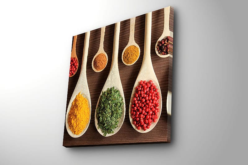 Canvastavla 45x45 cm - Färgglada kryddor i träskedar - Gul / Grön / Röd - Inredning & dekor - Tavlor & konst - Canvastavla