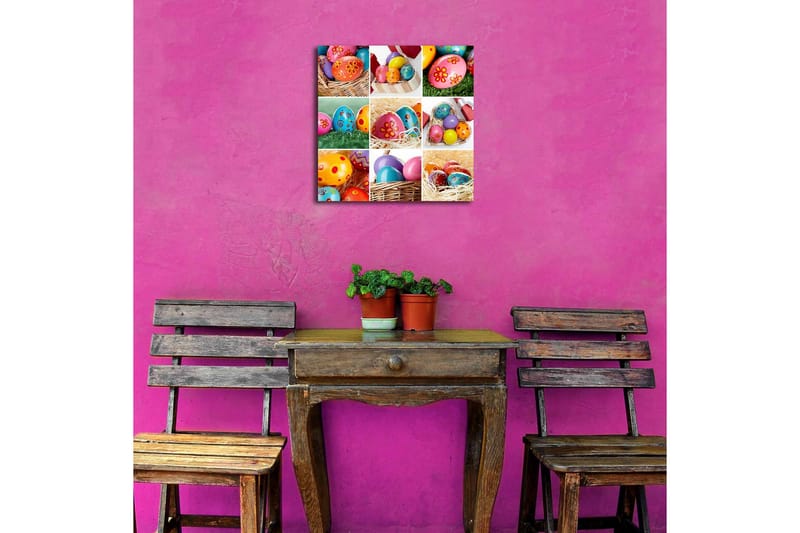 Canvastavla 45x45 cm - Färgglada påskägg i olika mönster och färger - Rosa / Blå / Gul - Inredning & dekor - Tavlor & konst - Canvastavla