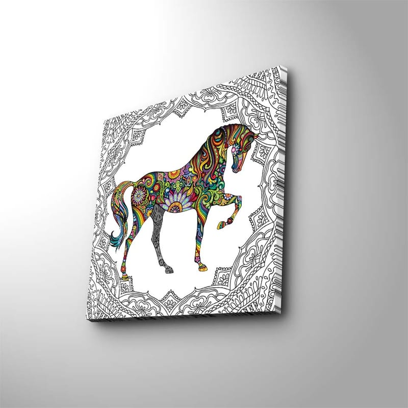Canvastavla 45x45 cm - Färgglatt hästmotiv med mönster och detaljer - Röd / Grön / Blå - Inredning & dekor - Tavlor & konst - Canvastavla