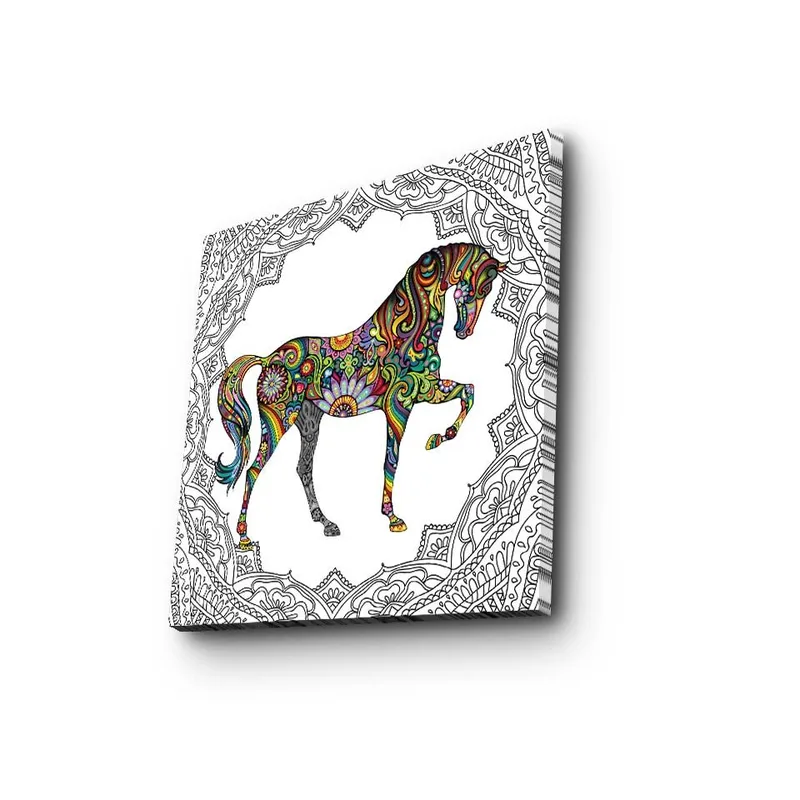 Canvastavla 45x45 cm - Färgglatt hästmotiv med mönster och detaljer, Röd / Grön / Blå