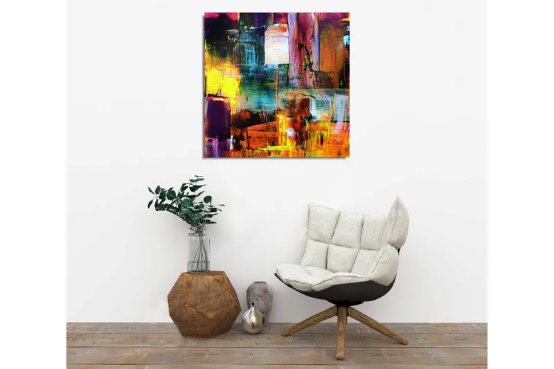 Canvastavla 45x45 cm - Färgrik abstrakt komposition med geometriska former - Lila / Gult / Orange - Inredning & dekor - Tavlor & konst - Canvastavla