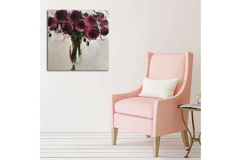Canvastavla 45x45 cm - Färgrik bukett av rosor - Mörkröd / Grön / Beige - Inredning & dekor - Tavlor & konst - Canvastavla