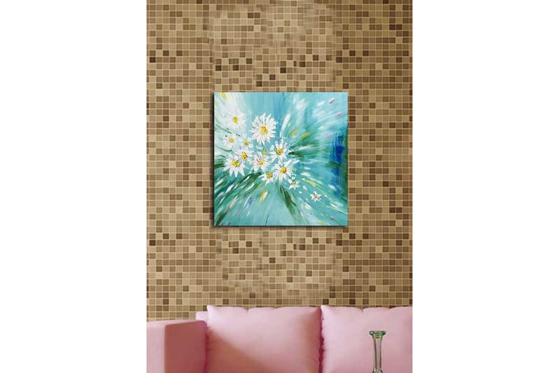 Canvastavla 45x45 cm - Färgrik bukett av prästkragar i en dynamisk komposition - Ljusblå / Vit / Gul - Inredning & dekor - Tavlor & konst - Canvastavla