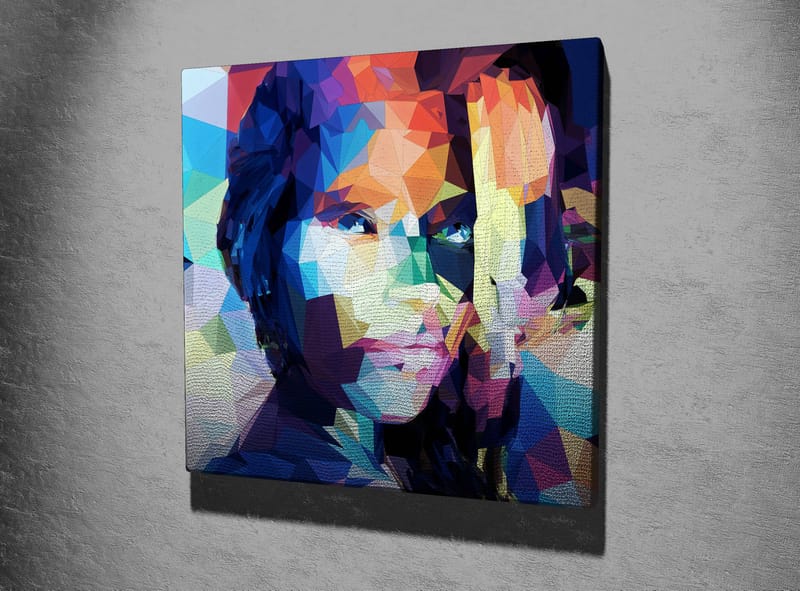 Canvastavla 45x45 cm - Geometrisk porträtt av en kvinna i färgglad stil - Blå / Röd / Grön - Inredning & dekor - Tavlor & konst - Canvastavla