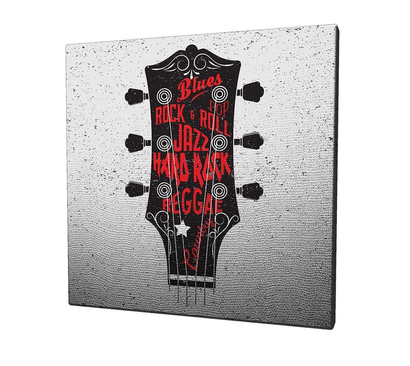 Canvastavla 45x45 cm - Gitarrhuvud med musikgenrer i fokus - Svart / Röd / Vit - Inredning & dekor - Tavlor & konst - Canvastavla