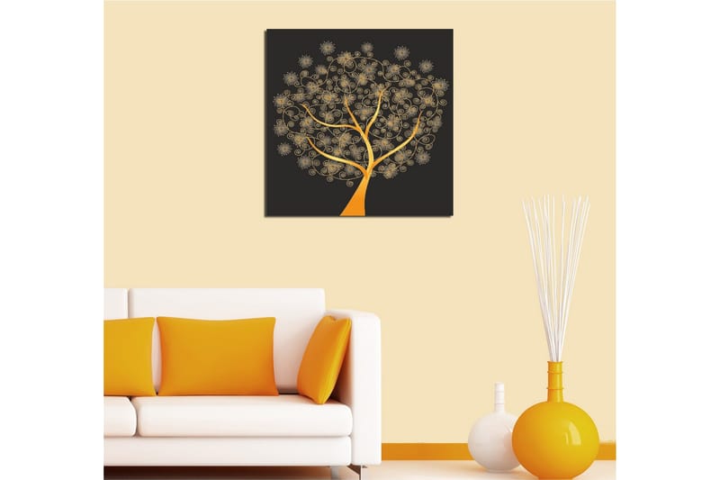 Canvastavla 45x45 cm - Gyllene träd med spiraler och blommor - Guld / Svart - Inredning & dekor - Tavlor & konst - Canvastavla