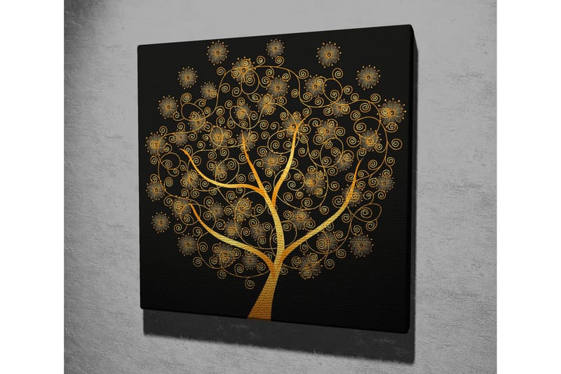Canvastavla 45x45 cm - Gyllene träd med spiraler och blommor - Guld / Svart - Inredning & dekor - Tavlor & konst - Canvastavla