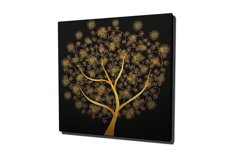 Canvastavla 45x45 cm - Gyllene träd med spiraler och blommor - Guld / Svart - Inredning & dekor - Tavlor & konst - Canvastavla