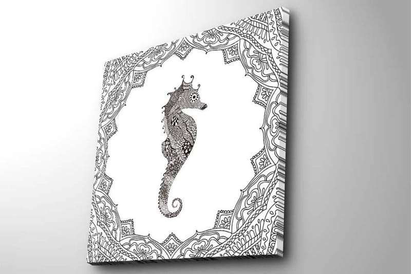 Canvastavla 45x45 cm - Havsdrake i detaljerad svart och vit stil - Svart / Vit - Inredning & dekor - Tavlor & konst - Canvastavla
