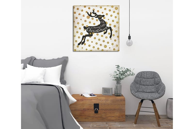 Canvastavla 45x45 cm - Hoppande ren med julhälsning - Svart / Guld / Vitt - Inredning & dekor - Tavlor & konst - Canvastavla