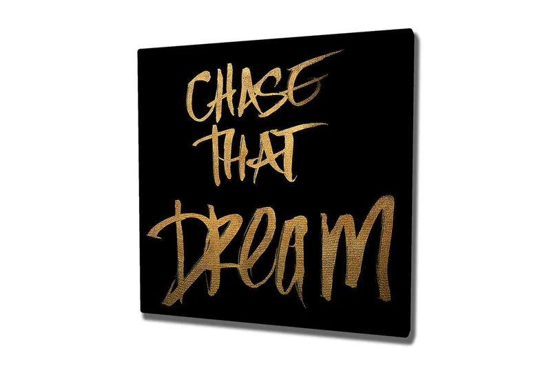 Canvastavla 45x45 cm - Inspirerande text med budskapet att följa sina drömmar - Guld / Svart - Inredning & dekor - Tavlor & konst - Canvastavla