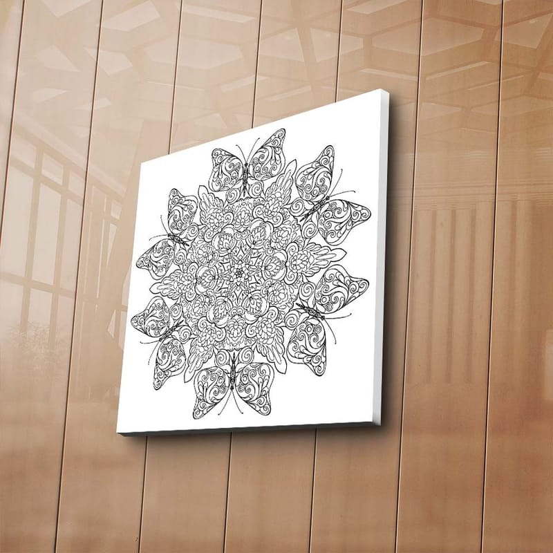 Canvastavla 45x45 cm - Intrikat mandala med fjärilar och blommor - Svart / Vitt - Inredning & dekor - Tavlor & konst - Canvastavla