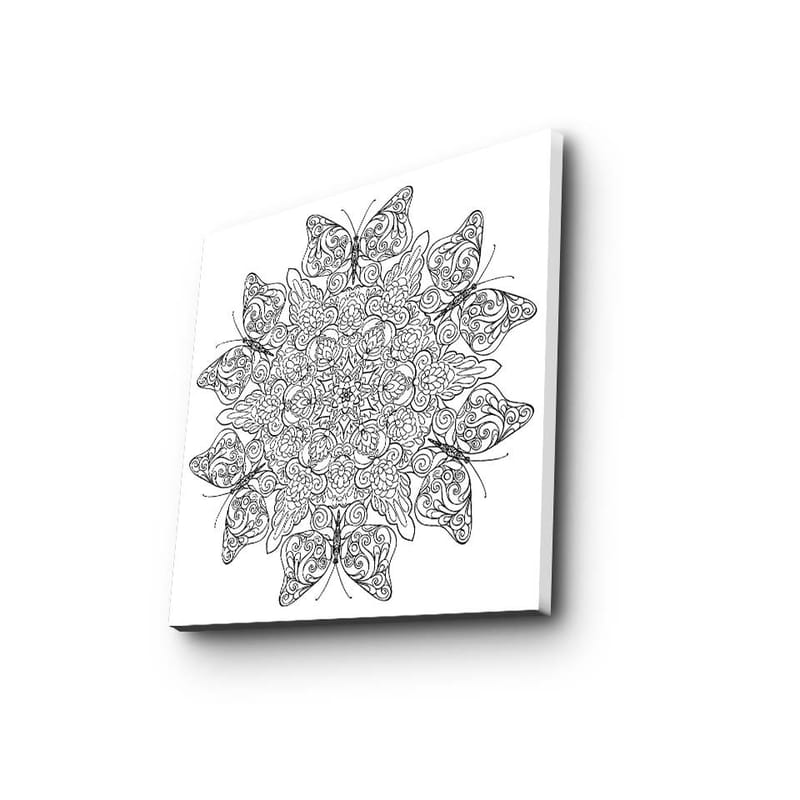 Canvastavla 45x45 cm - Intrikat mandala med fjärilar och blommor - Svart / Vitt - Inredning & dekor - Tavlor & konst - Canvastavla