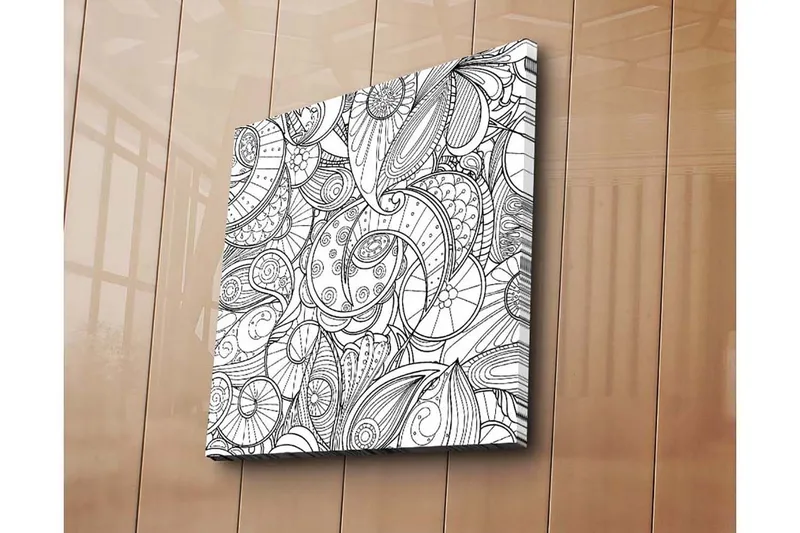 Canvastavla 45x45 cm - Intrikat mönster av snäckor och spiraler, Svart / Vitt