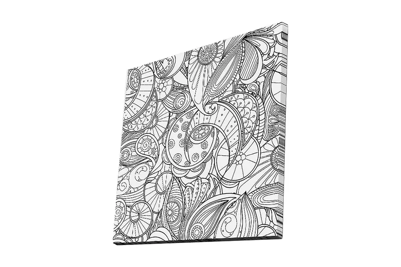 Canvastavla 45x45 cm - Intrikat mönster av snäckor och svängda linjer, Svart / Vitt