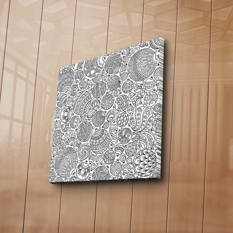Canvastavla 45x45 cm - Intrikat mönster av svarta linjer och former - Svart / Vitt - Inredning & dekor - Tavlor & konst - Canvastavla