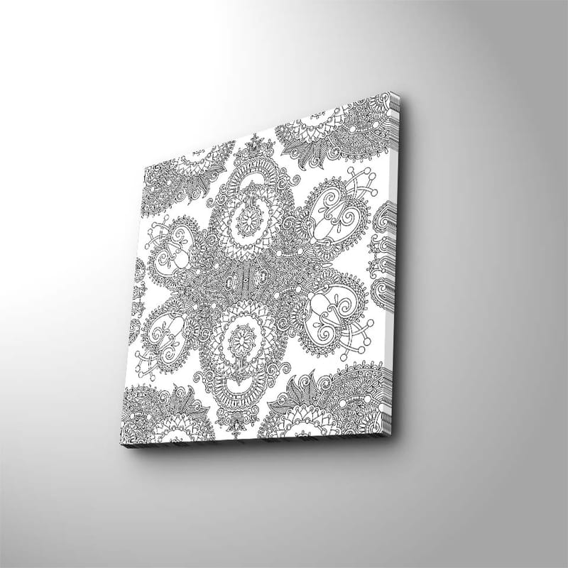 Canvastavla 45x45 cm - Intrikat mönster av svarta linjer på vit bakgrund, Svart / Vit