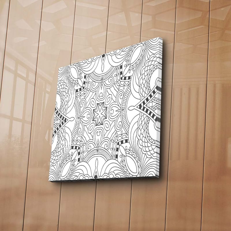 Canvastavla 45x45 cm - Intrikat mönster med geometriska former och linjer - Svart / Vitt - Inredning & dekor - Tavlor & konst - Canvastavla