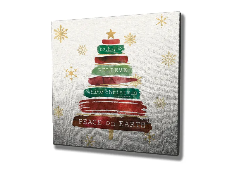 Canvastavla 45x45 cm - Julgran med text och dekorationer - Grön / Röd / Brun - Inredning & dekor - Tavlor & konst - Canvastavla