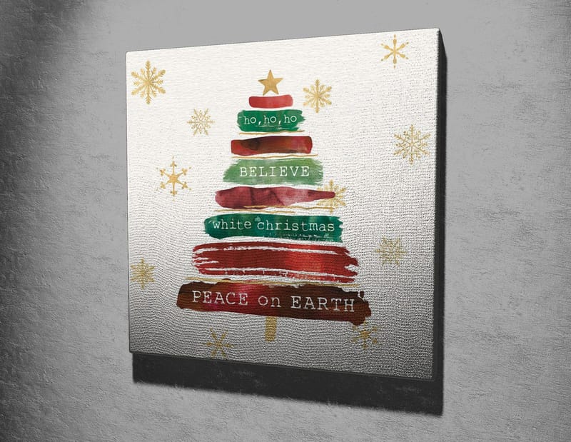 Canvastavla 45x45 cm - Julgran med text och dekorationer - Grön / Röd / Brun - Inredning & dekor - Tavlor & konst - Canvastavla
