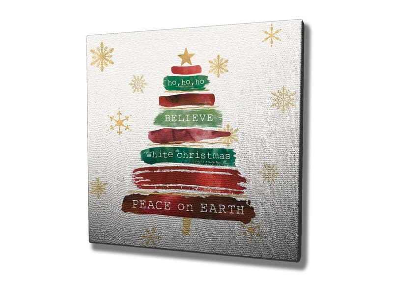Canvastavla 45x45 cm - Julgran med text och dekorationer - Grön / Röd / Brun - Inredning & dekor - Tavlor & konst - Canvastavla