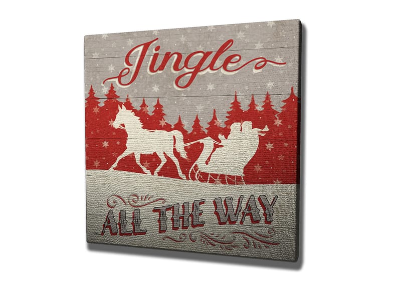 Canvastavla 45x45 cm - Julmotiv med renar och släde i snölandskap - Röd / Grå / Vit - Inredning & dekor - Tavlor & konst - Canvastavla