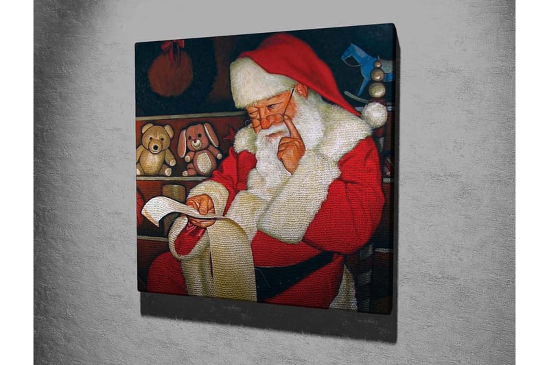 Canvastavla 45x45 cm - Jultomte som läser en lista med leksaker i en mysig miljö - Röd / Vit / Brun - Inredning & dekor - Tavlor & konst - Canvastavla