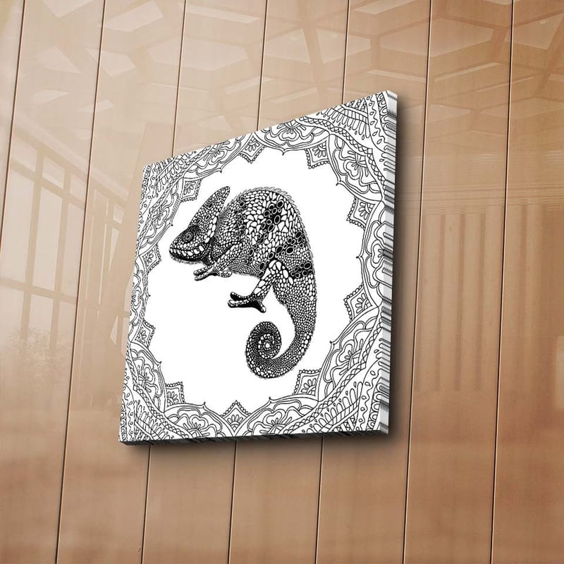 Canvastavla 45x45 cm - Kameleont i detaljrik svart och vit stil - Svart / Vit - Inredning & dekor - Tavlor & konst - Canvastavla